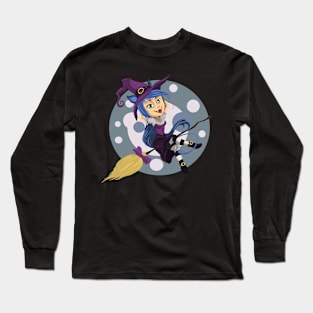 Halloween Scary Witch & Broom Long Sleeve T-Shirt